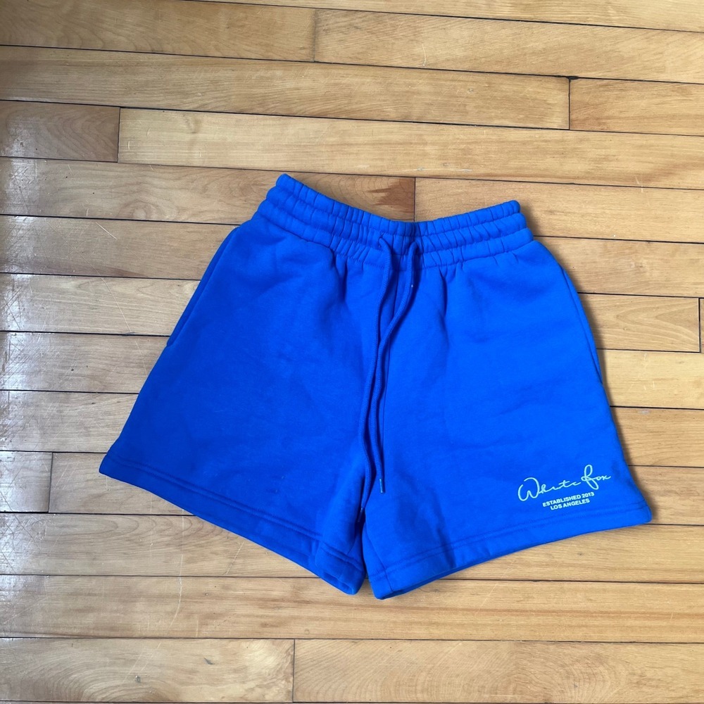 White Fox Royal Blue Fleece Sweat Shorts High Waisted XS Graphic Logo Loungewear
